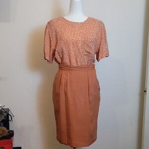 Vintage Sk&Company Top Knee-Length Orange Pencil Skirt Pleated